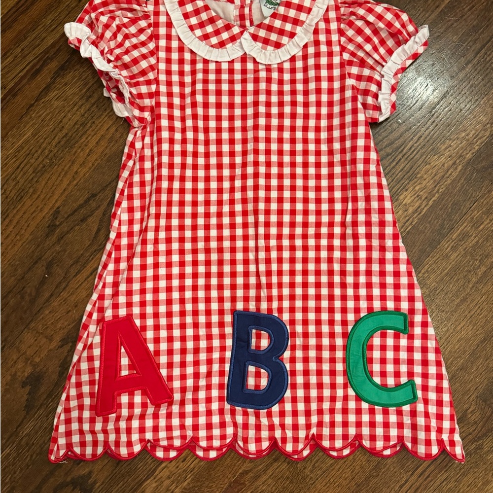 Red Checkered Kids Dress with ABC Design